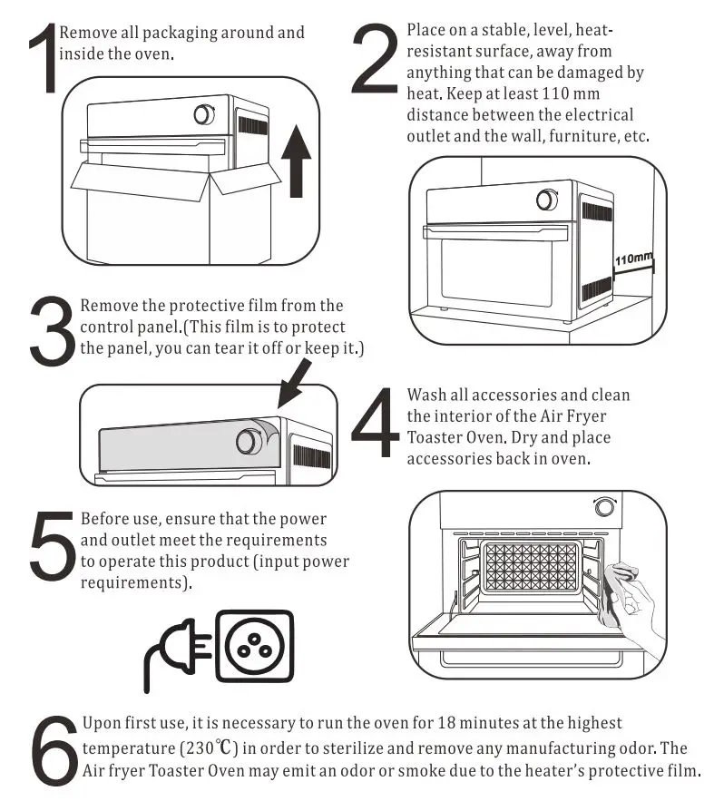 INNOTECK DS-5904 30L Digital Air Fryer With Toaster Oven Instruction Manual - Before Using
