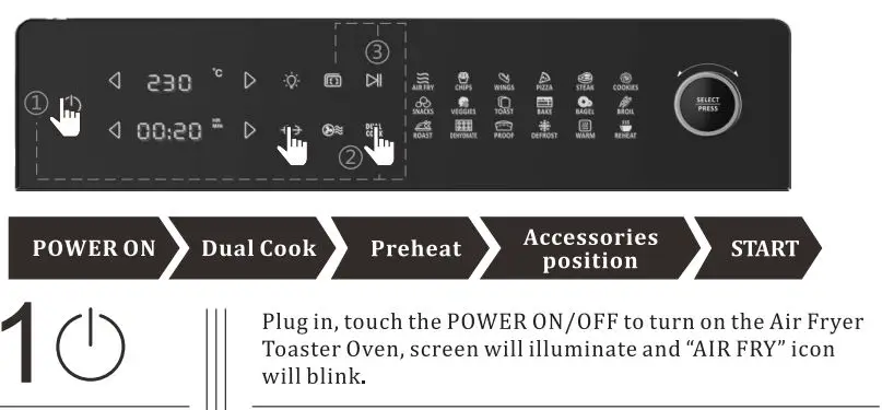 INNOTECK DS-5904 30L Digital Air Fryer With Toaster Oven Instruction Manual - Dual Cook