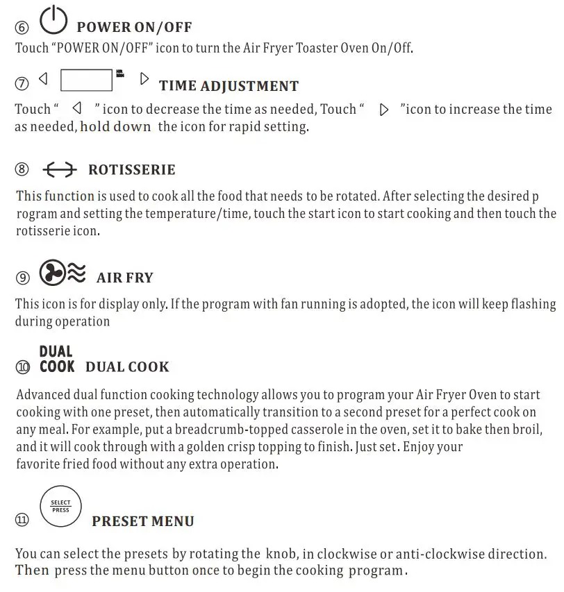 INNOTECK DS-5904 30L Digital Air Fryer With Toaster Oven Instruction Manual - LED Control Panel