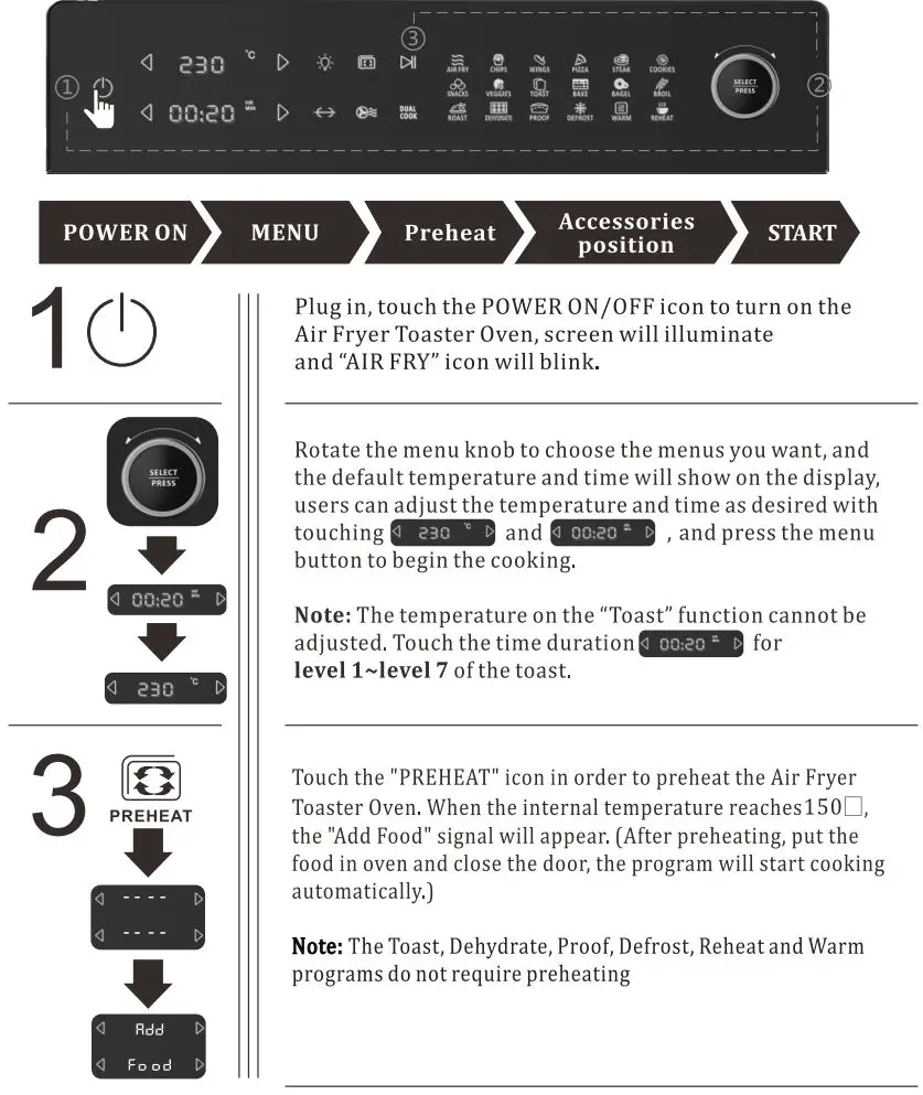 INNOTECK DS-5904 30L Digital Air Fryer With Toaster Oven Instruction Manual - Operation Guide