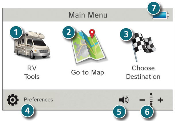 RAND McNALLY RVND 7 GPS Device with Free Lifetime Maps -- Menu