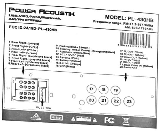 Power Acoustik PL-430HB-- WIRING