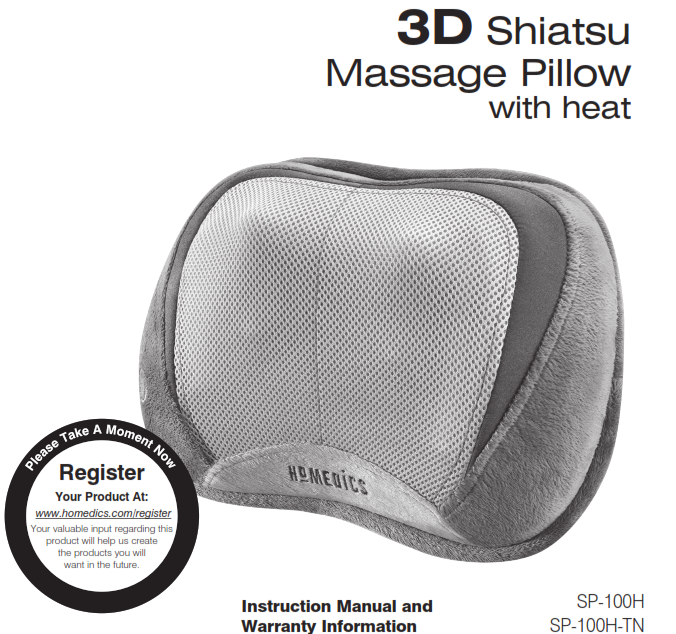 Homedics SP-100H 3D Shiatsu Massage Pillow with Heat Instruction - shiatsu massage