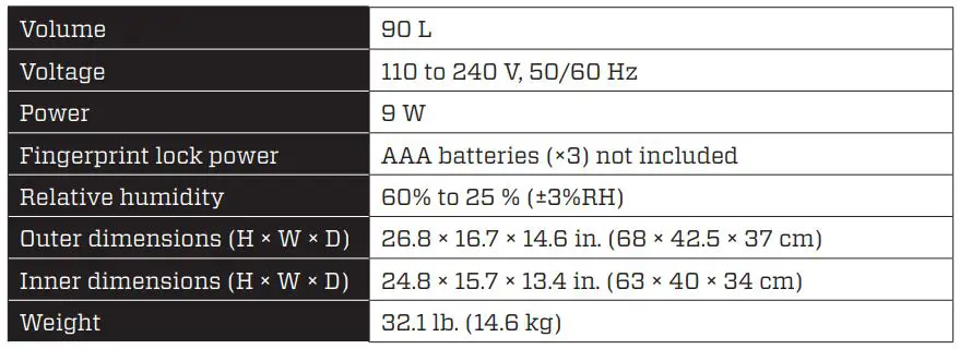 Ruggard Electronic Dry Cabinet with Fingerprint Lock - SPECIFICATIONS