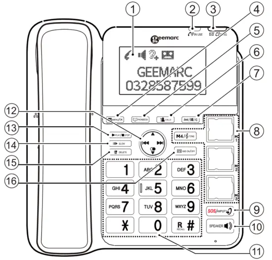 geemarc CL595 Corded Big Button Answerphone - overview