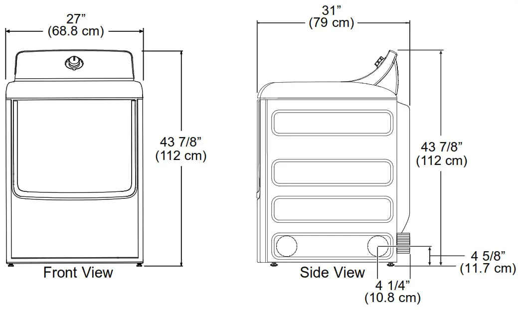 GE Profile 7 4 Cu Ft Gas Dryer - DRYER DIMENSIONS 1