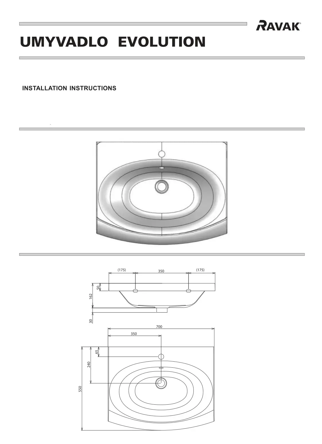 RAVAK Umyvadlo Evolution Washbasin Instruction Manual