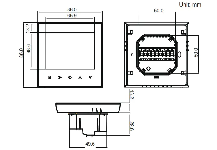 beca BAC-2000-ML Modulating Touch Button Thermostats - DIMENSION