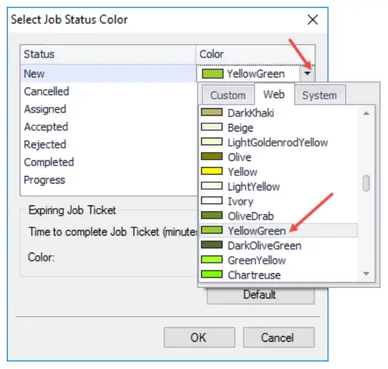 Selecting Ticket Status Color