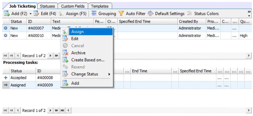 Assigning a Job Ticket