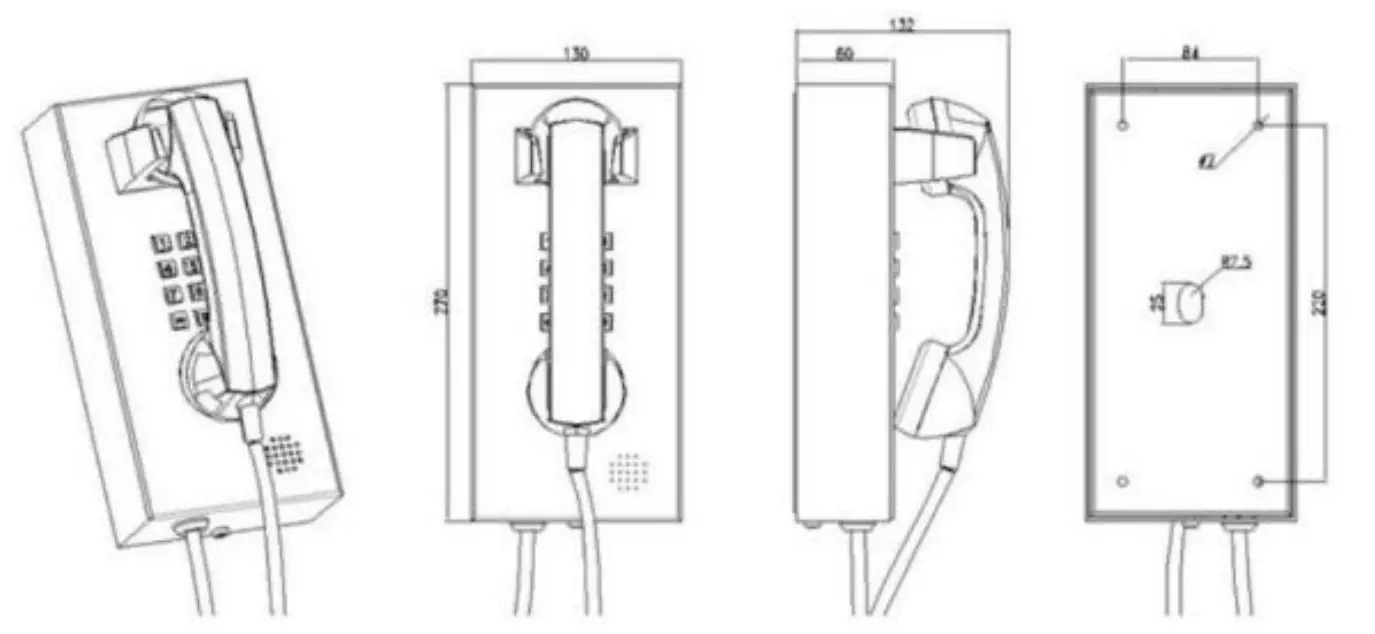 HQTelecom HQ JWAT130 Vandel Resistant Stainless Steel Wall Mount Telephone - product Dimensions