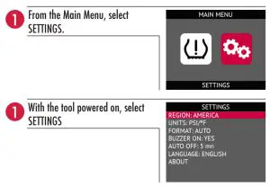 ATEQ Quickset X TPMS Activation and ECU Reset Tool Includes OBD Cable - TOOL SETTINGS