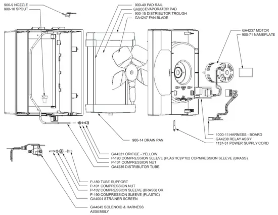 GENERALAire GF 1000LHM Fan Powered Humidifier - Parts Drawing