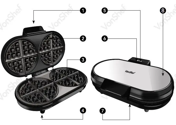 VonHaus -2013308- 1200W -Round- Belgian -Waffle -Maker-fig 2