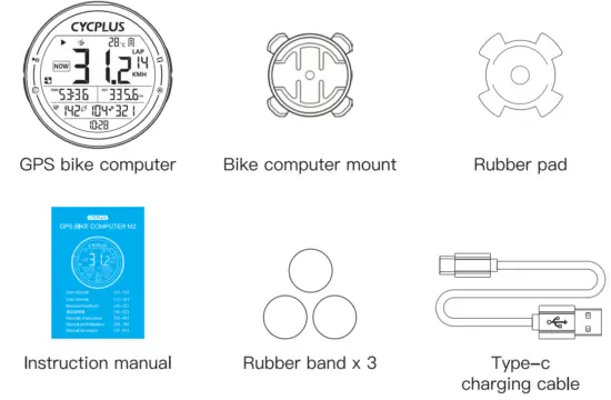 CYCPLUS M2 bike GPS Bike Computer Wireless Ant Bluetooth Waterproof - packing list