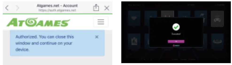 ATGAMES HA2802 Legends Gamer Pro Console - authorization notification