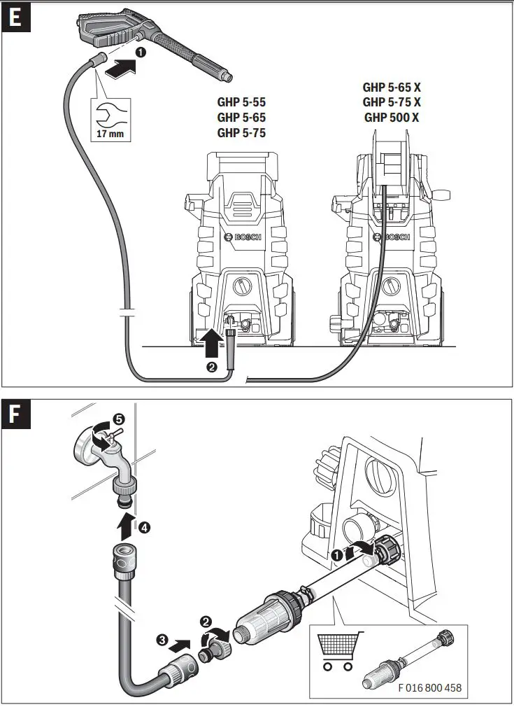 BOSCH GHP 5-55 High-Pressure Washer Instruction Manual - Fig E,F