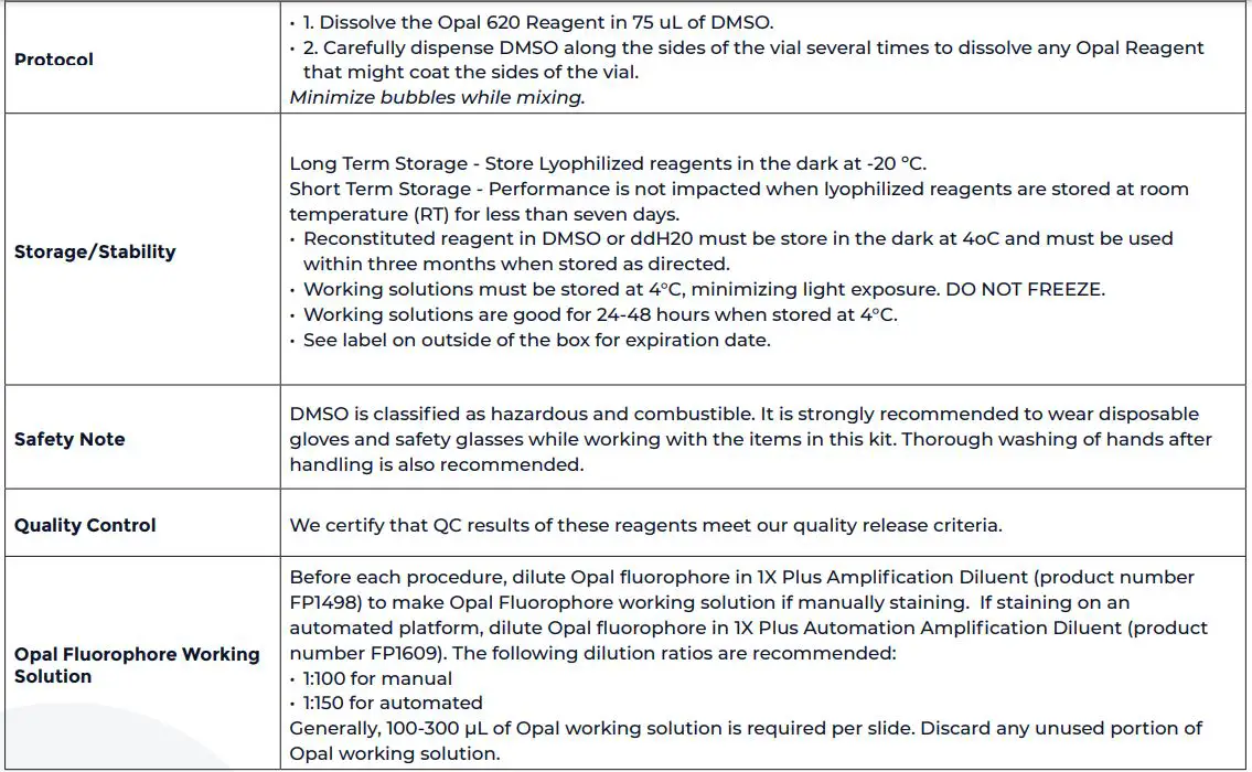 AKOYA BIOSCIENCES FP1495001KT Opal 620 Reagent Pack - PRODUCT INFORMATION