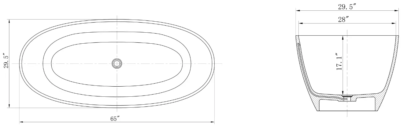 CLOVIS 20S01104 65 65 Inch Solid Surface Stone Resin Flatbottom Non-Whirlpool Freestanding Soaking Bathtub - Fig