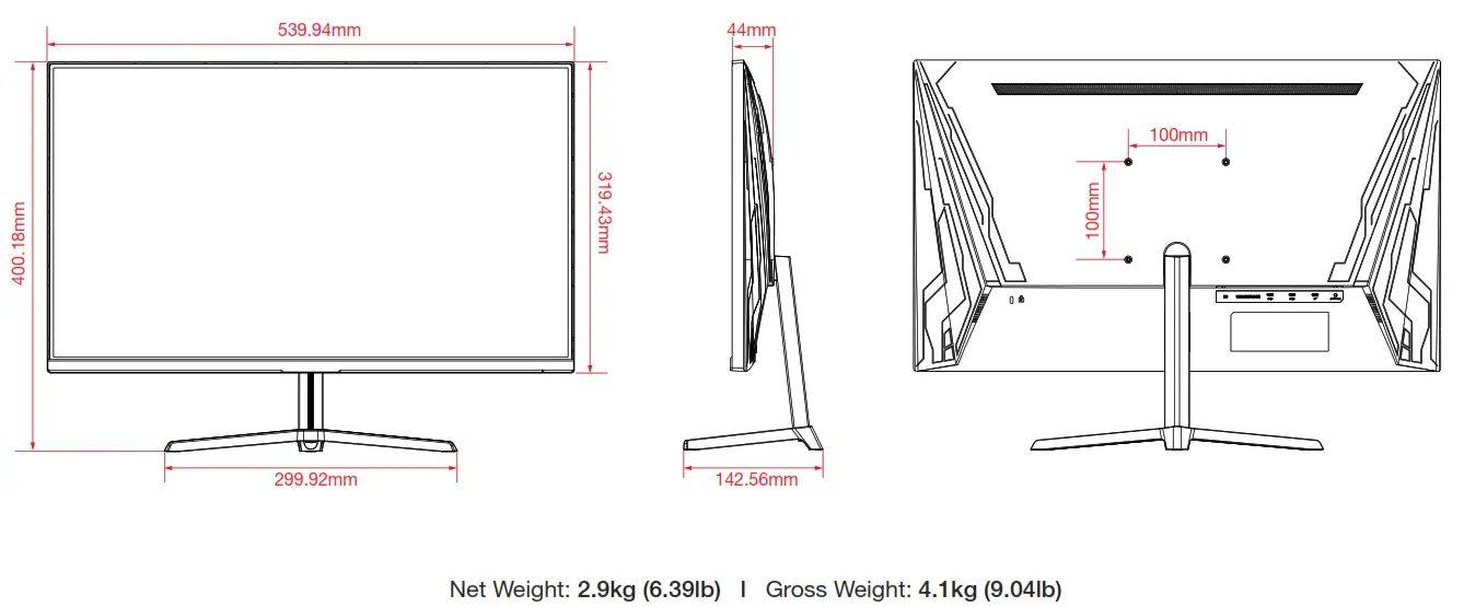 Pixio PX248 Prime Advanced Gaming Monitor - Dimension & Weight