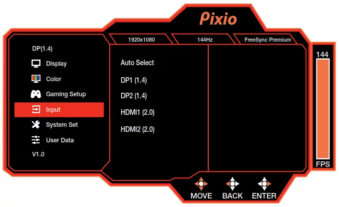 Pixio PX248 Prime Advanced Gaming Monitor - Input