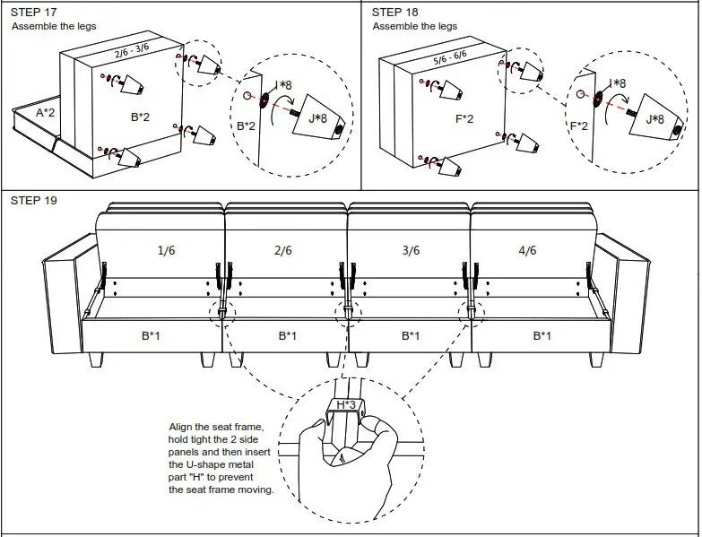 HOMEDEPOT ZQP 98SF32 Sofas 55 1 in W Square Arm Velvet U Shaped - ASSEMLIY INSTRUCTION 6