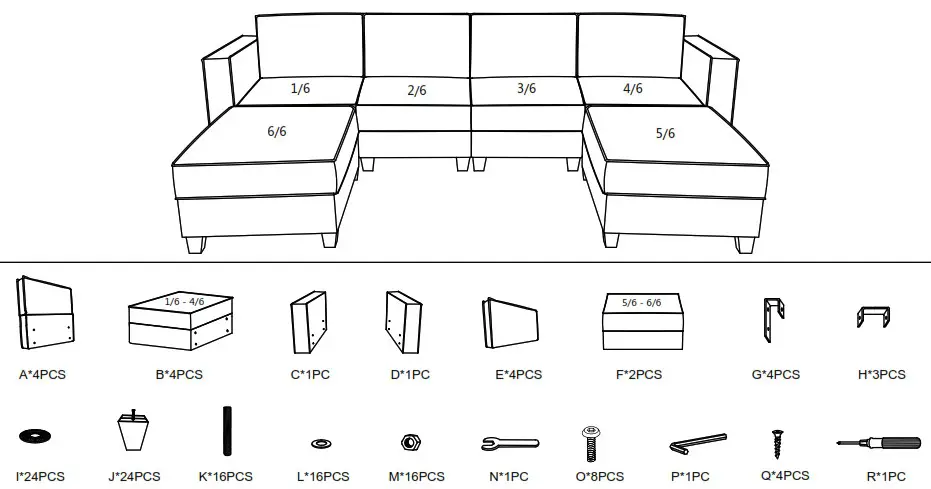 HOMEDEPOT ZQP 98SF32 Sofas 55 1 in W Square Arm Velvet U Shaped - ASSEMLIY INSTRUCTION