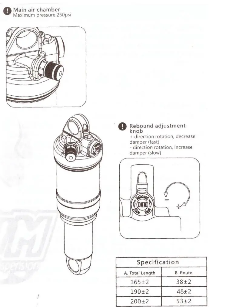 DNM AO-42RC Mountain Bike Rear Shock Absorber User Manual - DNM Air Shock AO-42AR Product Description