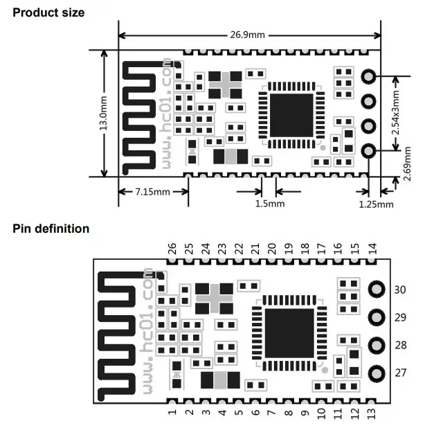 JIEXING HC-08 Low Power Bluetooth 4.0 Module - Product size