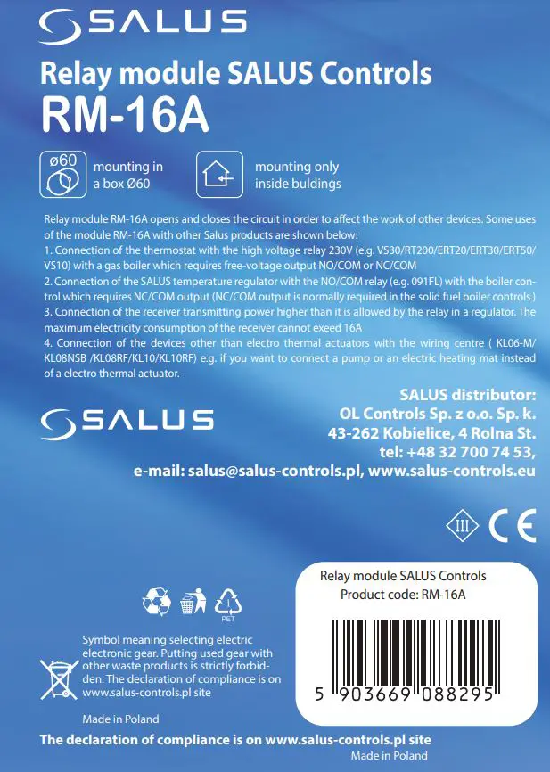 SALUS RM-16A Auxiliary Relays Module User Guide - Thank You Page