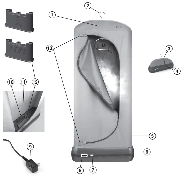 CHI 11572 Easy Steam Garment Steamer - Parts and Features