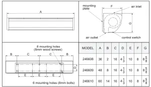 GLOBAL INDUSTRIAL 246610 Air Curtain with Remote Control - INSTALLATION DIMENSIONS