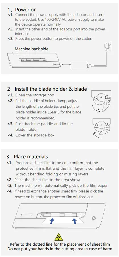 Shenzhen Instant Meiyue Technology SM-2103 Series Automatic Film Cutter User Manual - Operation