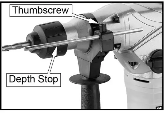 Clarke CON1500RDV Contractor Rotary Hammer Drill Instruction Manual - FITTING THE DEPTH STOP