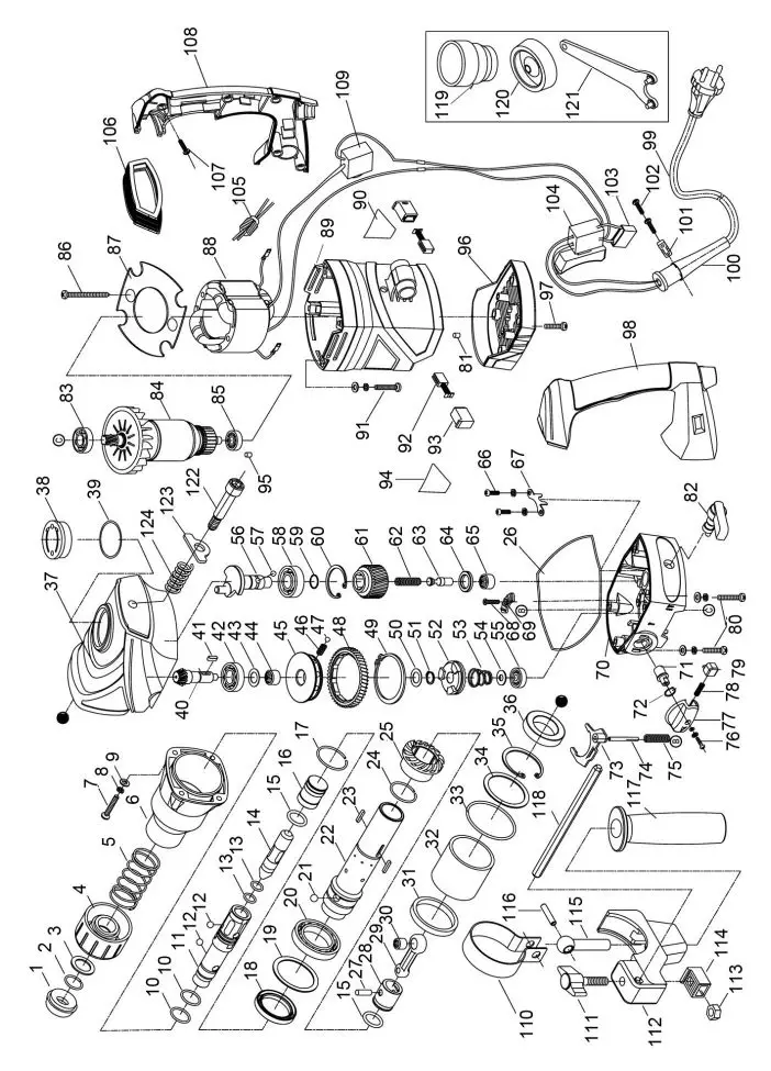 Clarke CON1500RDV Contractor Rotary Hammer Drill Instruction Manual - PARTS DIAGRAM