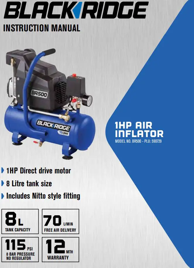 BLACK RIDGE 1HP Direct drive motor 8 Litre tank size Includes Nitto style fitting