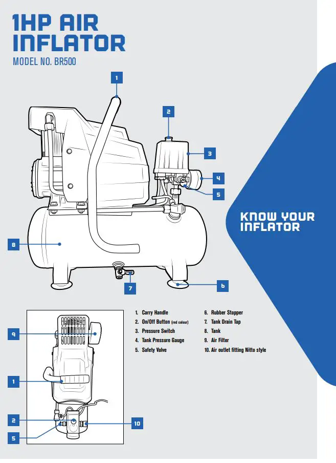 BLACK RIDGE 1HP Direct drive motor 8 Litre tank size Includes Nitto style fitting - 1HP Inflator