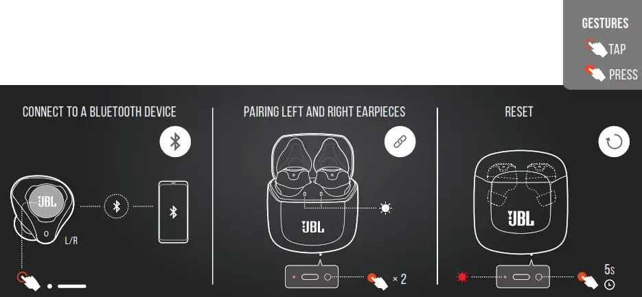 JBL Pro TWS True Wireless Noise Cancelling Earbuds - MANUAL CONTROLS