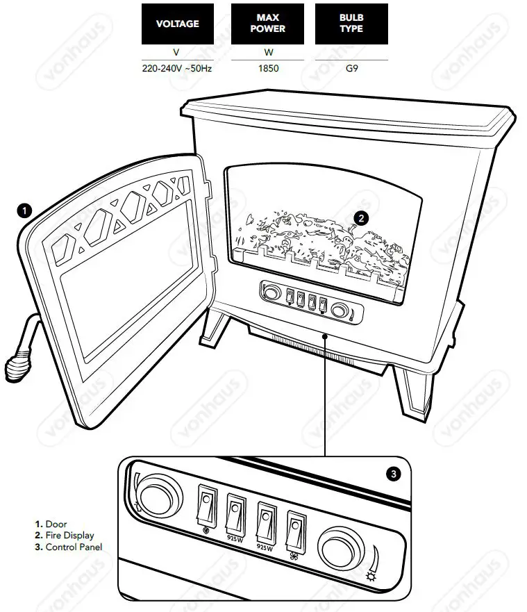 VonHaus-2514086-1850W-61CM-Black-Stove-Heater-1