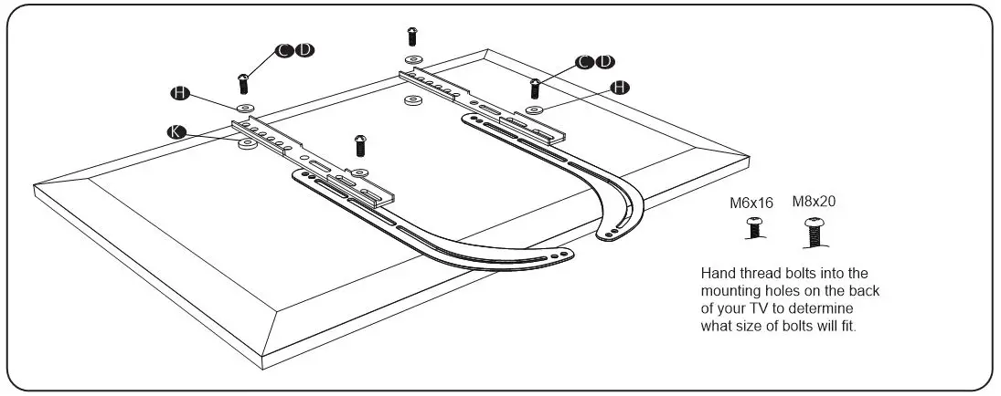 WALI Universal Soundbar Mount - Select the correct TV mounting bolts 1