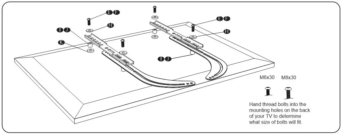 WALI Universal Soundbar Mount - Select the correct TV mounting bolts 2