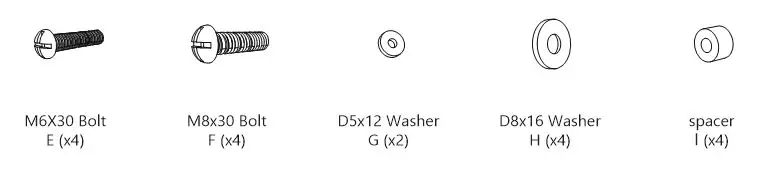 WALI Universal Soundbar Mount - Supplied Parts List 2