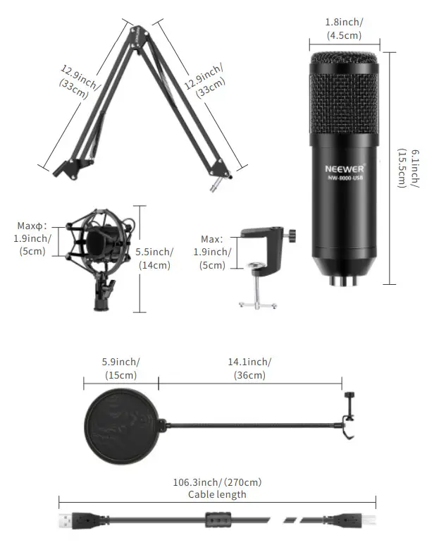 NEEWER NW 8000 USB USB Microphone Supercardioid Condenser Mic - Figure 7