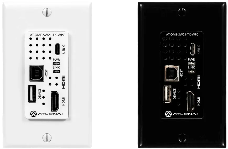 ATLONA AT OME SW21 TX WPC Wallplate HDBaseT Transmitter for HDMI and USB C with USB Hub -