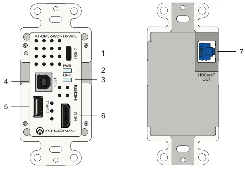 ATLONA AT OME SW21 TX WPC Wallplate HDBaseT Transmitter for HDMI and USB C with USB Hub - 1