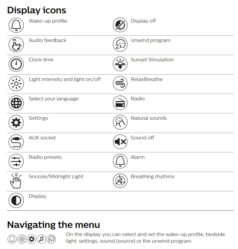Philips SmartSleep Sleep - Display icons