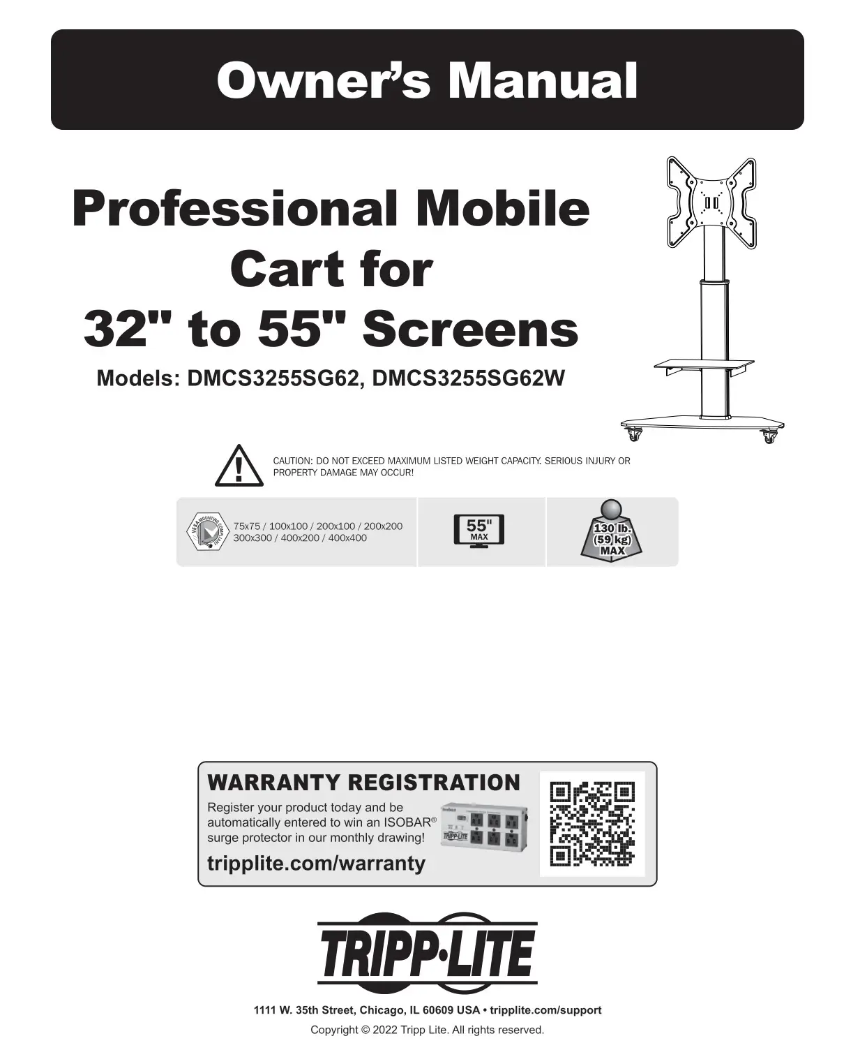tripplite DMCS3255SG62 Premier Rolling TV Monitor Owner's Manual