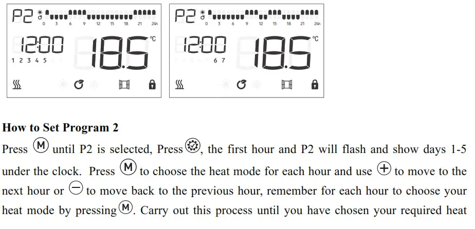 Mylek LCD Programmable Panel Heater MYC01-10A - Program P2