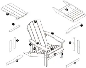 SERWALL Adirondack Chair Weather Resistant Patio Chair - parts