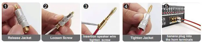 Fosi Audio DA-2120C Bluetooth Amplifier User Manual - Banana plugs connection illustration